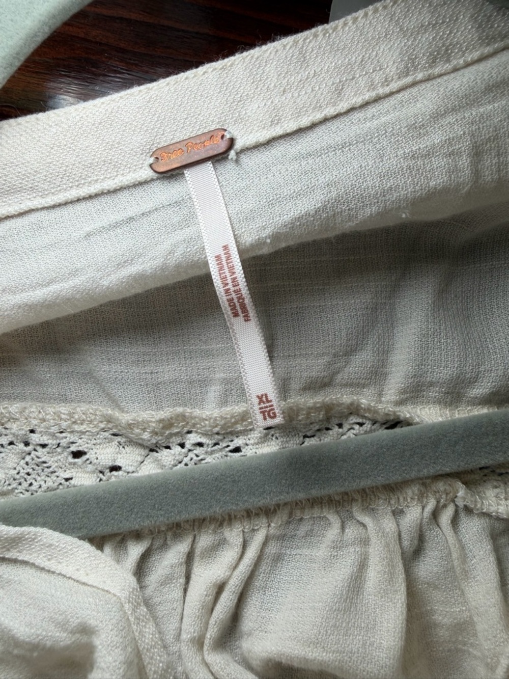 Free People Cream Peasant Cottage Core Dress with Lace Size XL - Picture 6 of 6